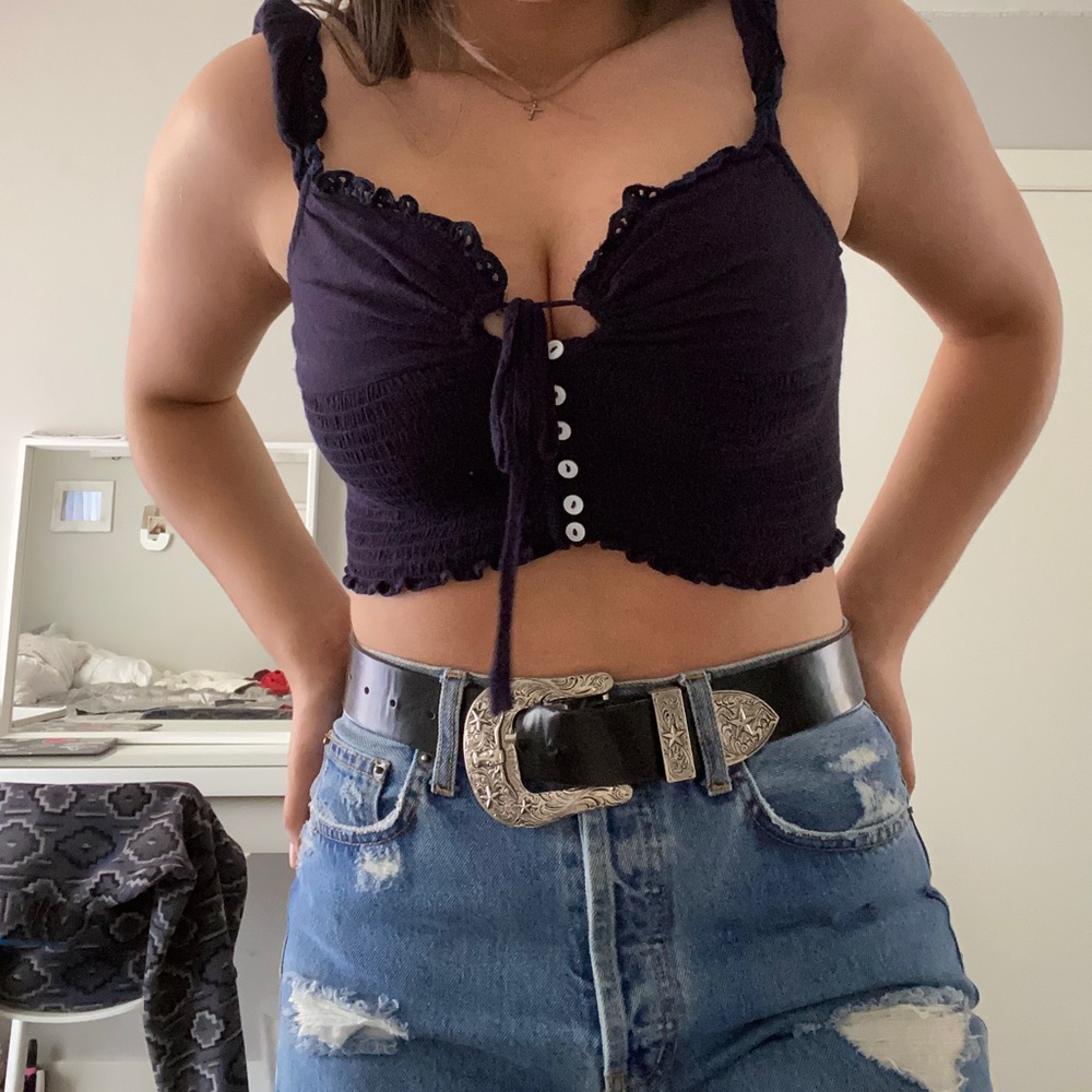 Blue crop top with tie